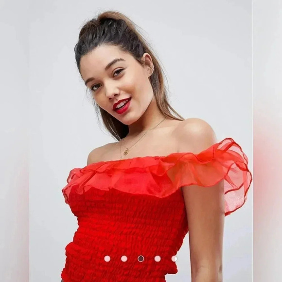 ASOS Shirred Ruffle Bandeau Top - Picture 3 of 12